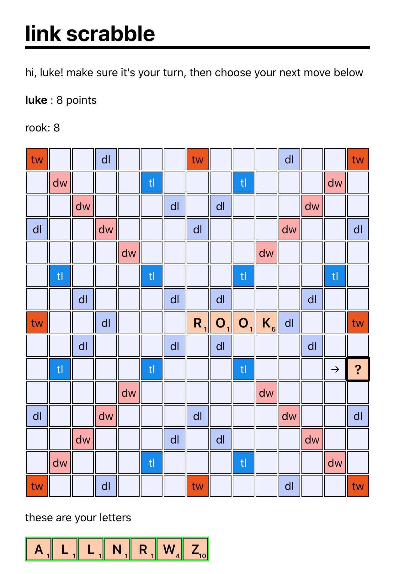 A screenshot of Link Scrabble